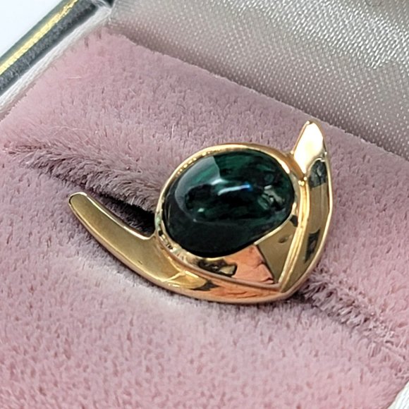 14k Yellow Gold Malachite Angel Fish Tie Tack Pin Vintage Artisan Made CT409 - Picture 14 of 16